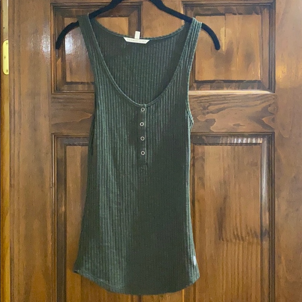 Green Victoria Secret Racerback Three Button Tee